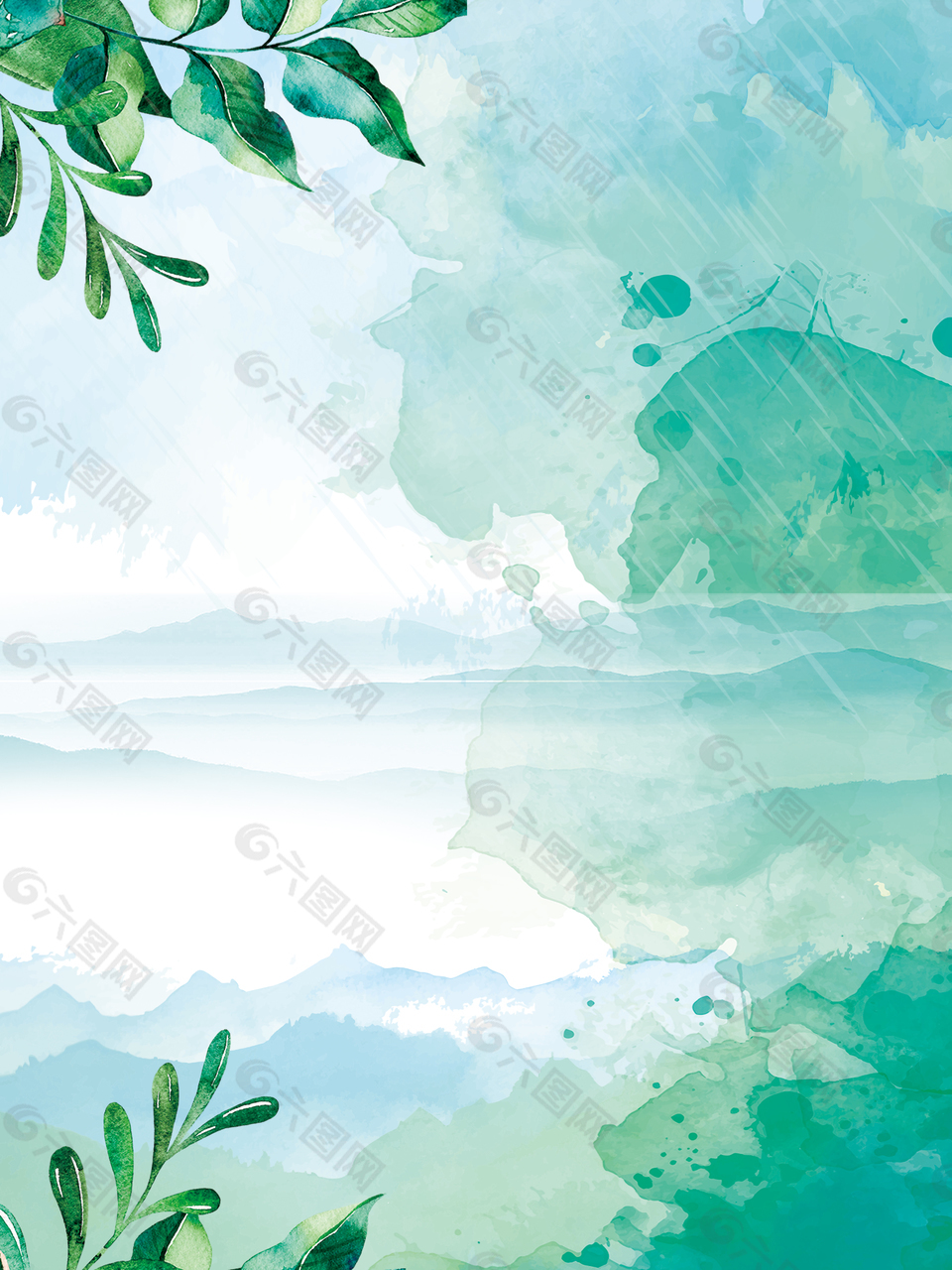 春天清新水彩綠葉背景