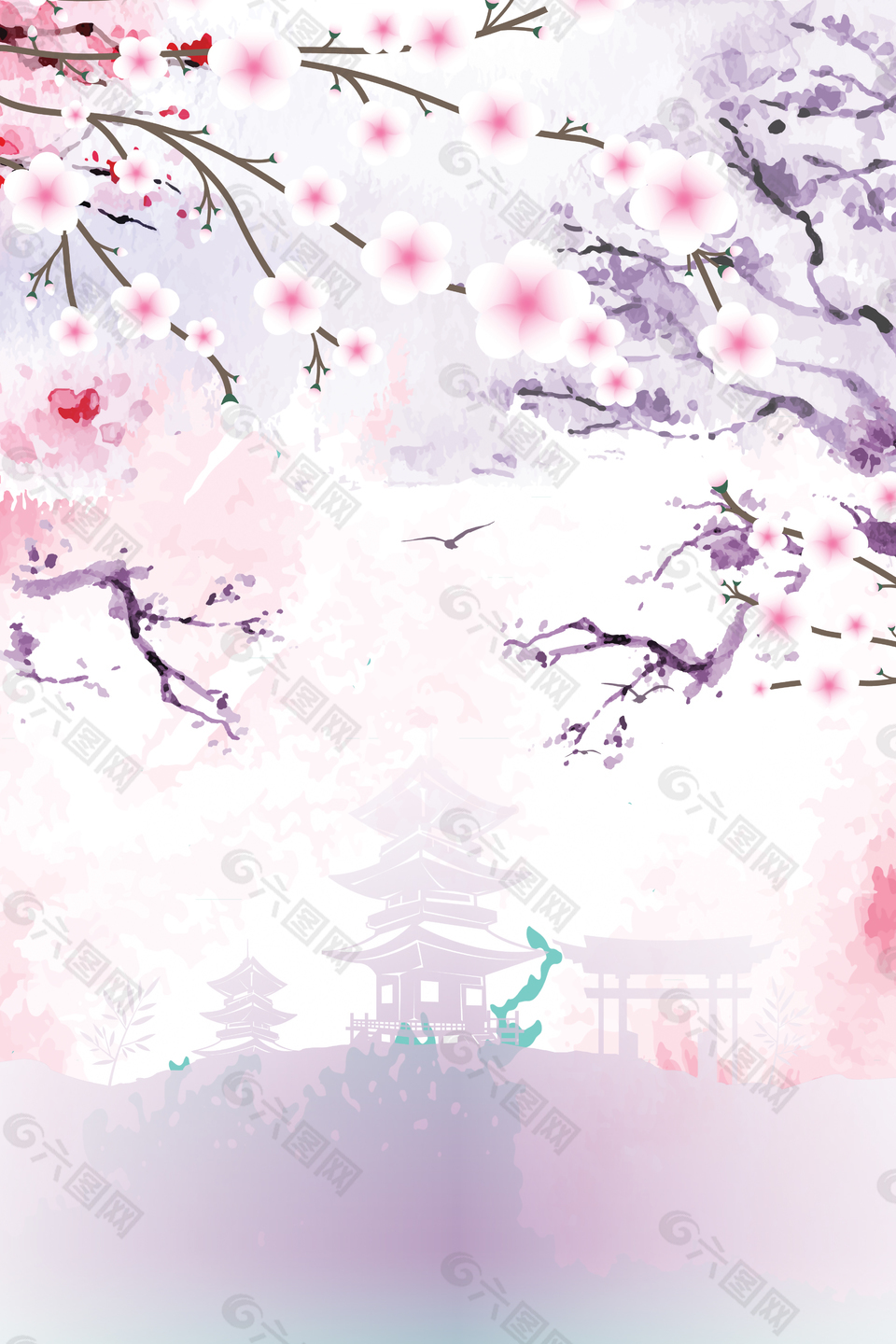 粉色手繪春游櫻花節(jié)春天花季背景
