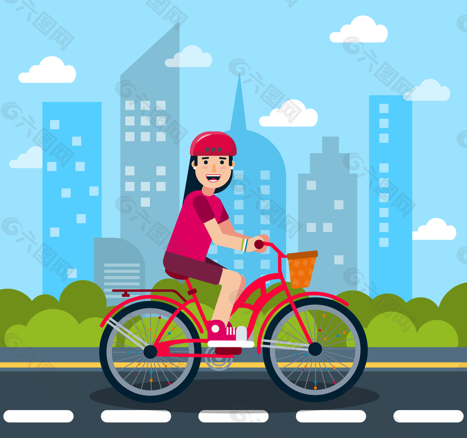 微笑的女人和自行車(chē)