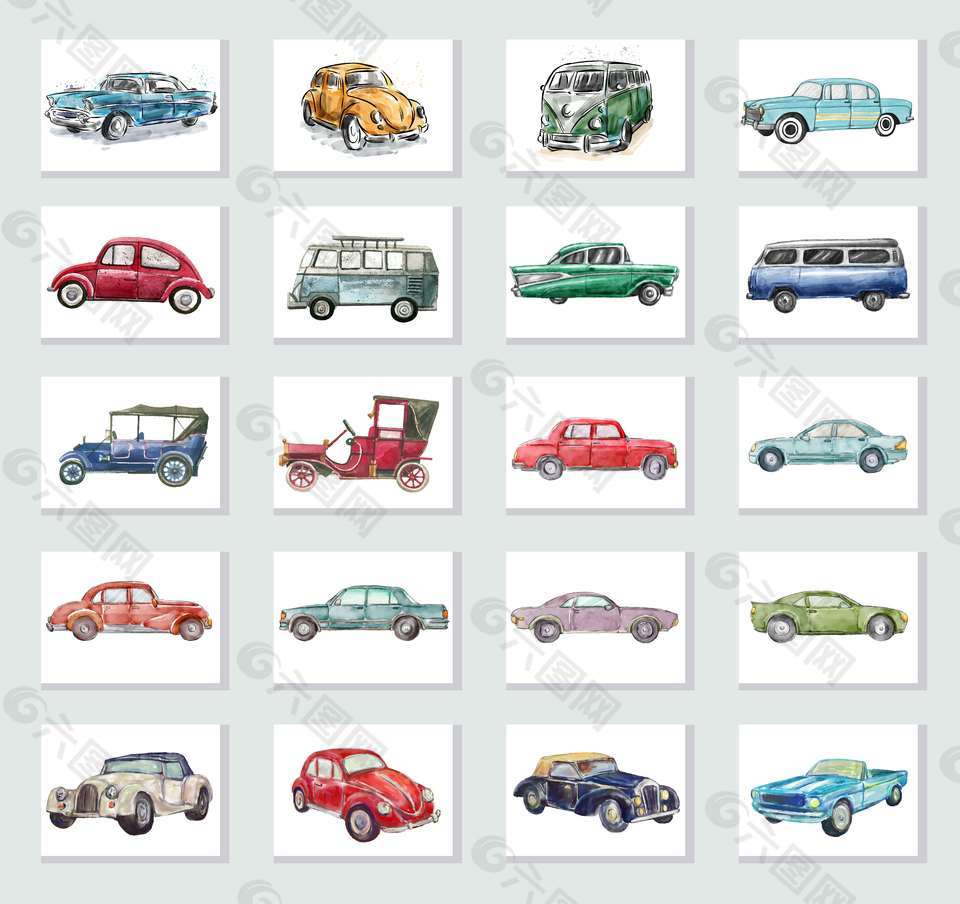 20款手繪水彩汽車元素