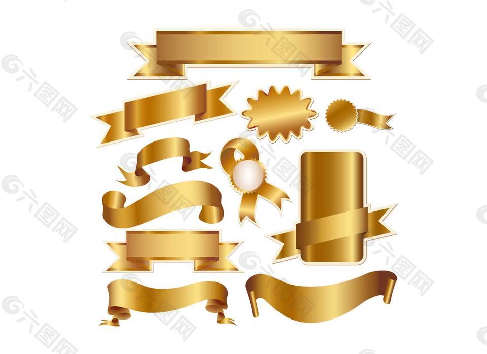 金色禮帶飄帶png元素