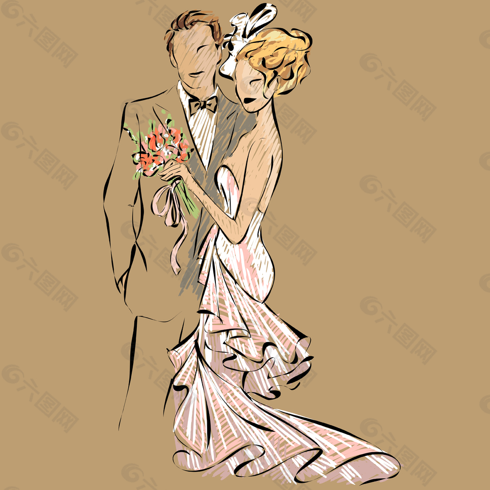 手繪結(jié)婚人物插畫