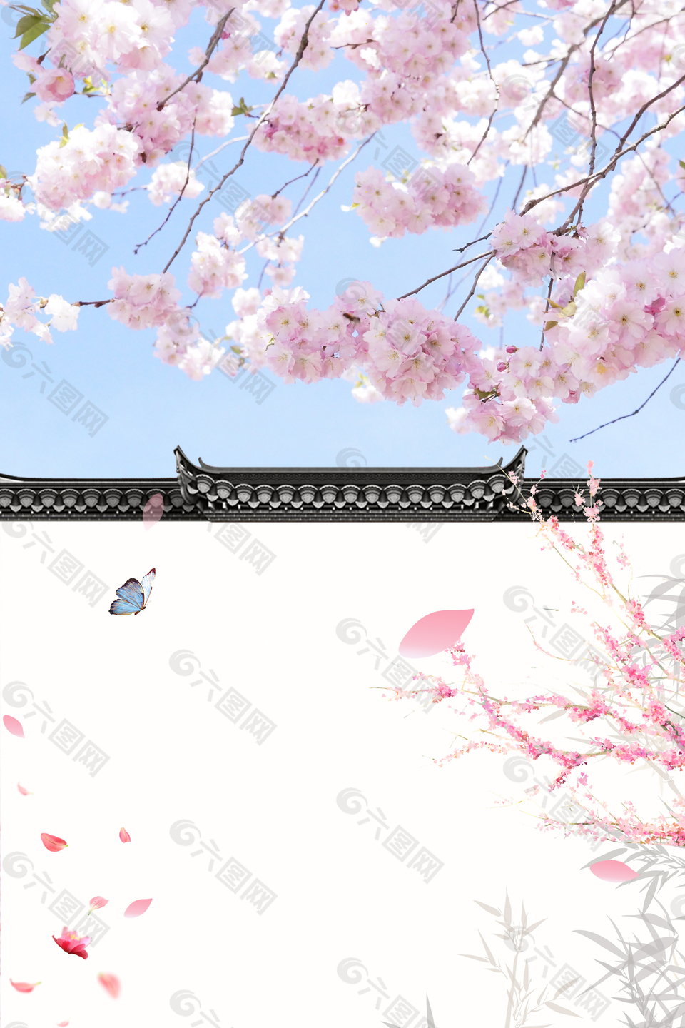 唯美清新美麗的桃花海報背景