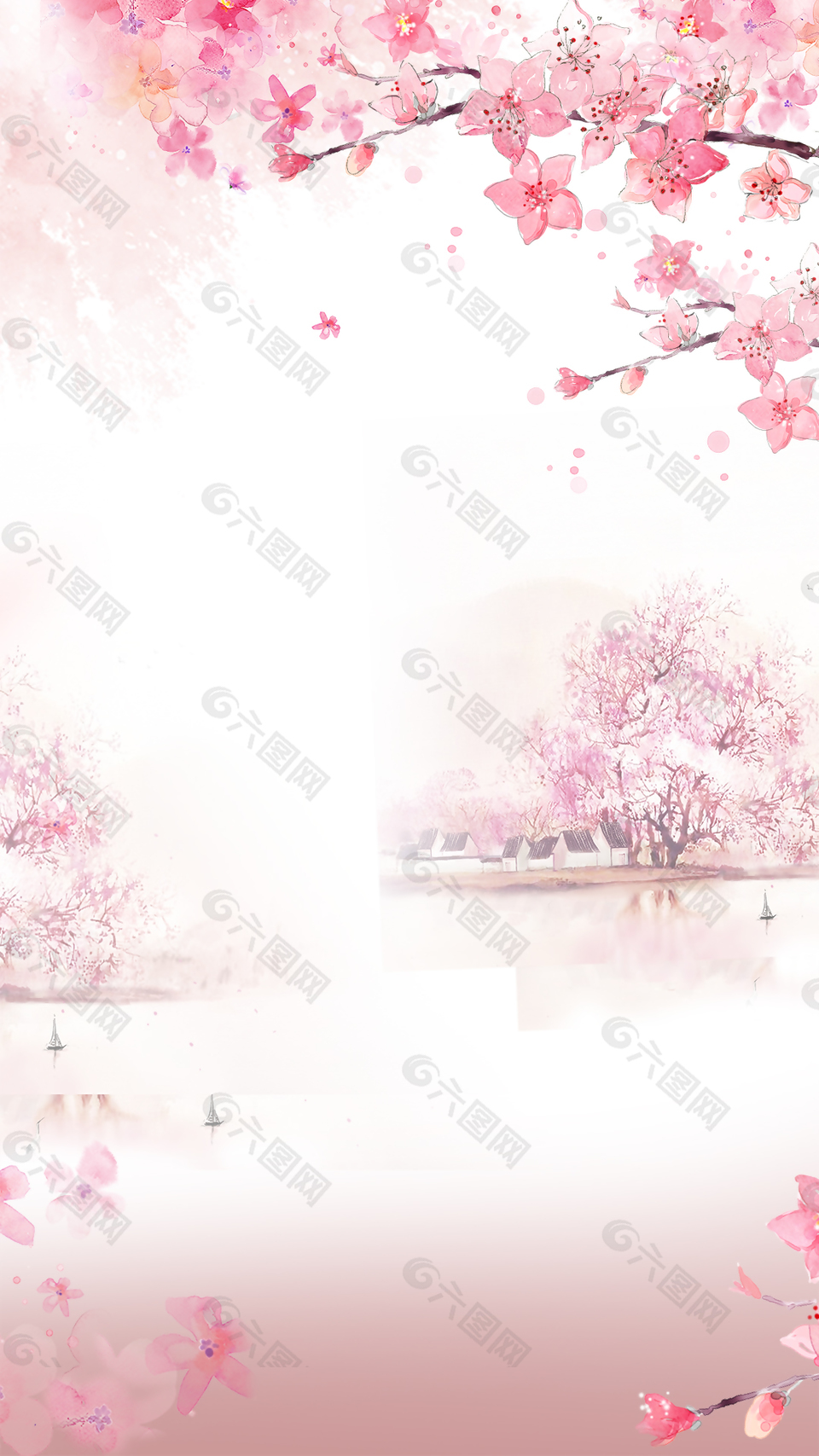 粉色櫻花花瓣商業背景素材