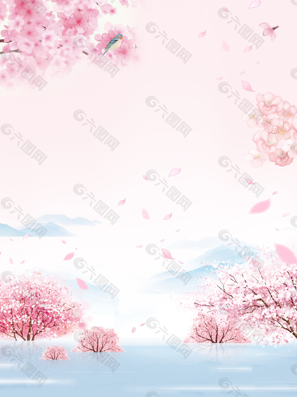 三月櫻花季海報背景素材