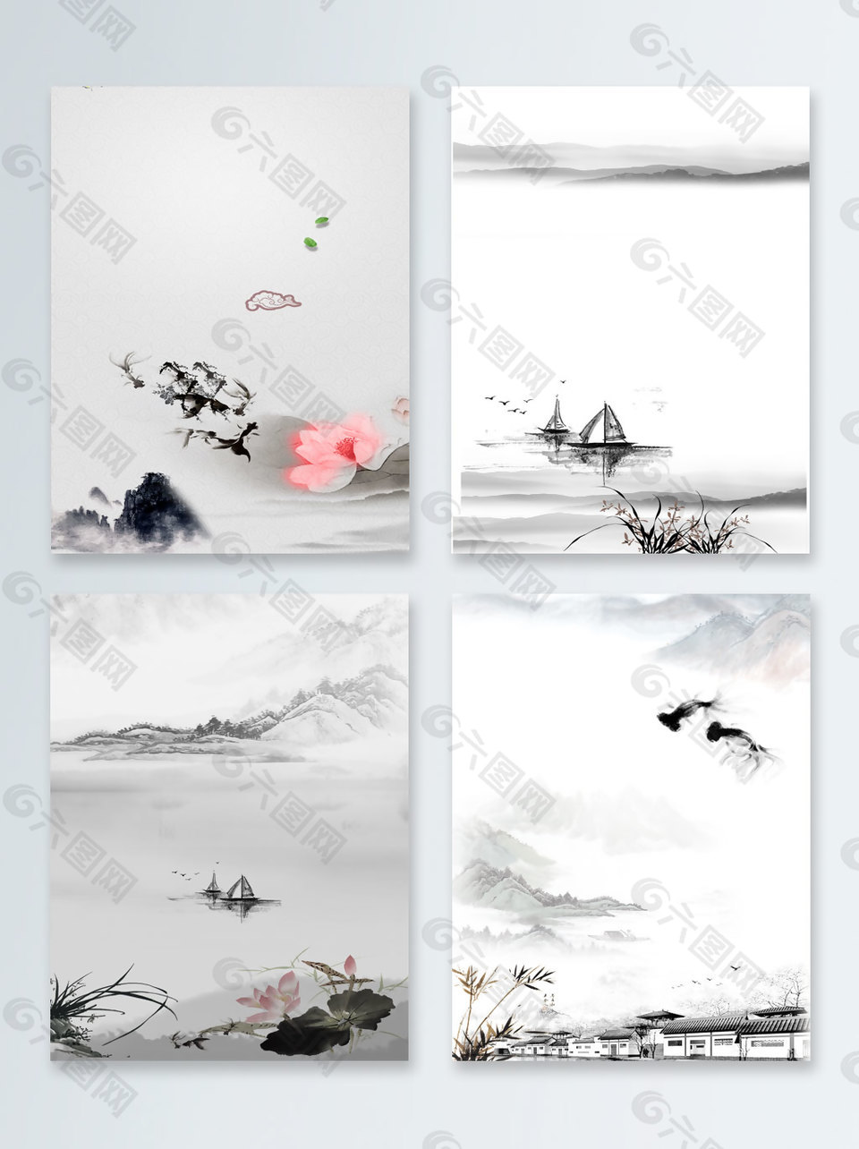 中國風(fēng)山水情水墨書畫荷花