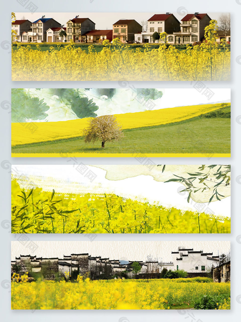 鄉(xiāng)村油菜花復(fù)古懷舊古鎮(zhèn)banner背景