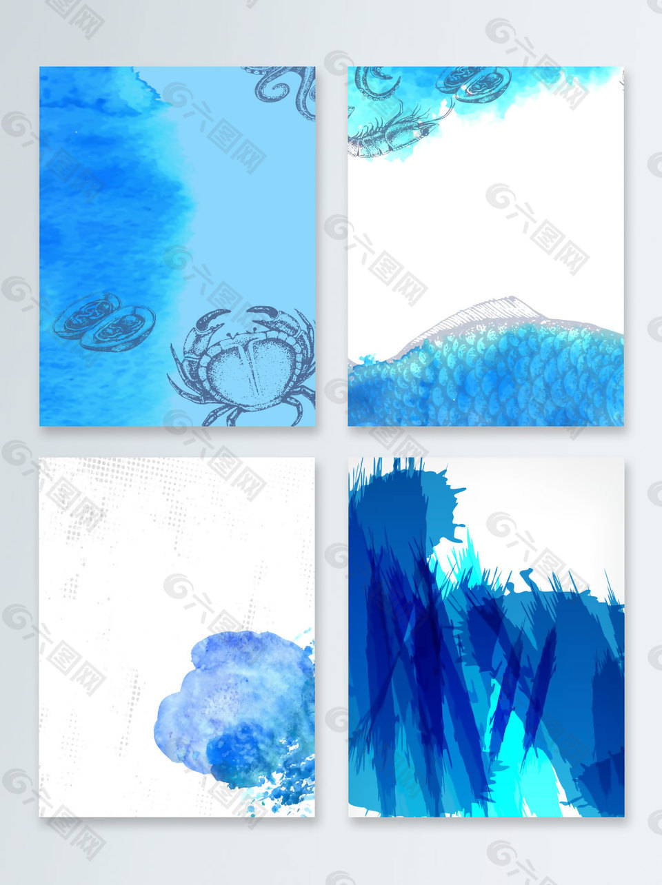 矢量水彩手绘海鲜涂鸦广告背景