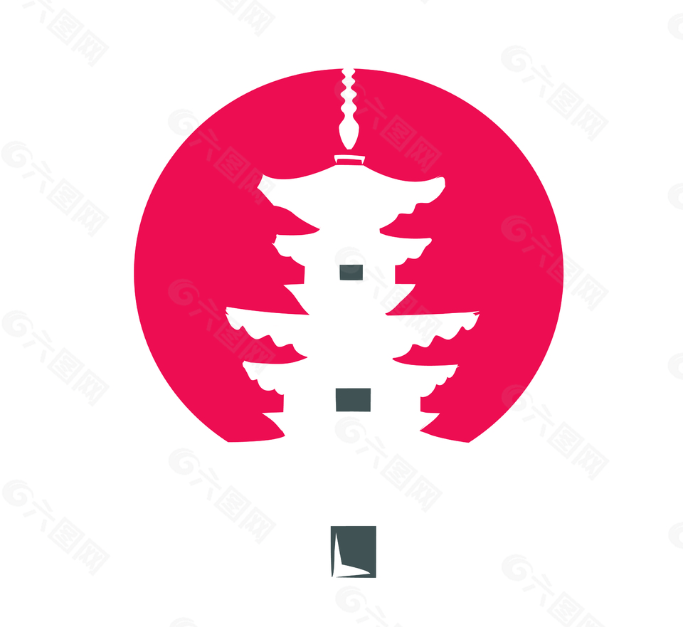 卡通手繪亭臺建筑插畫