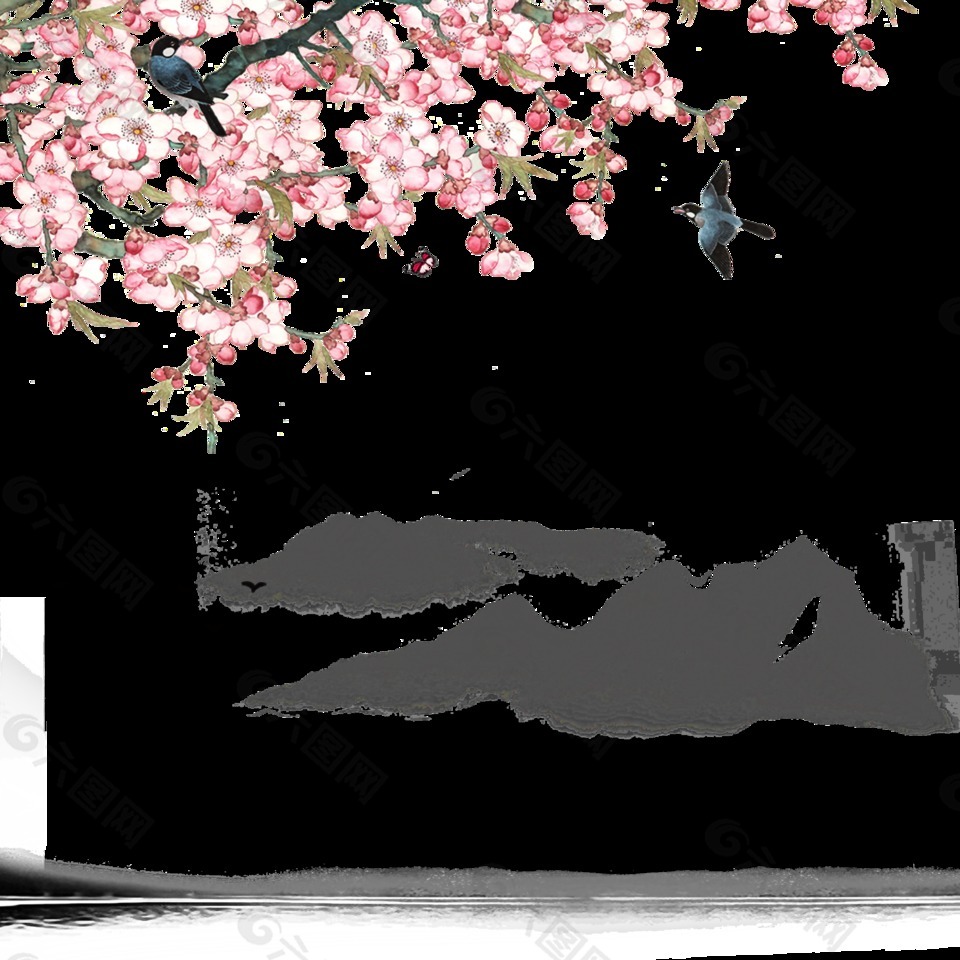 中國風(fēng)清明桃花枝元素設(shè)計