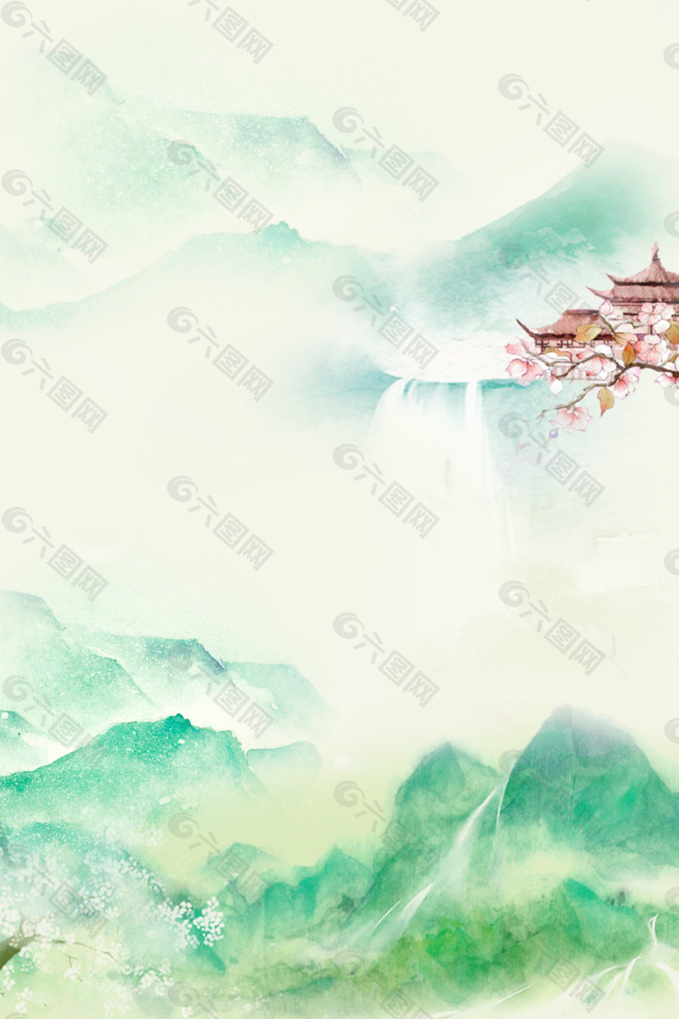 绿色水墨山水海报背景