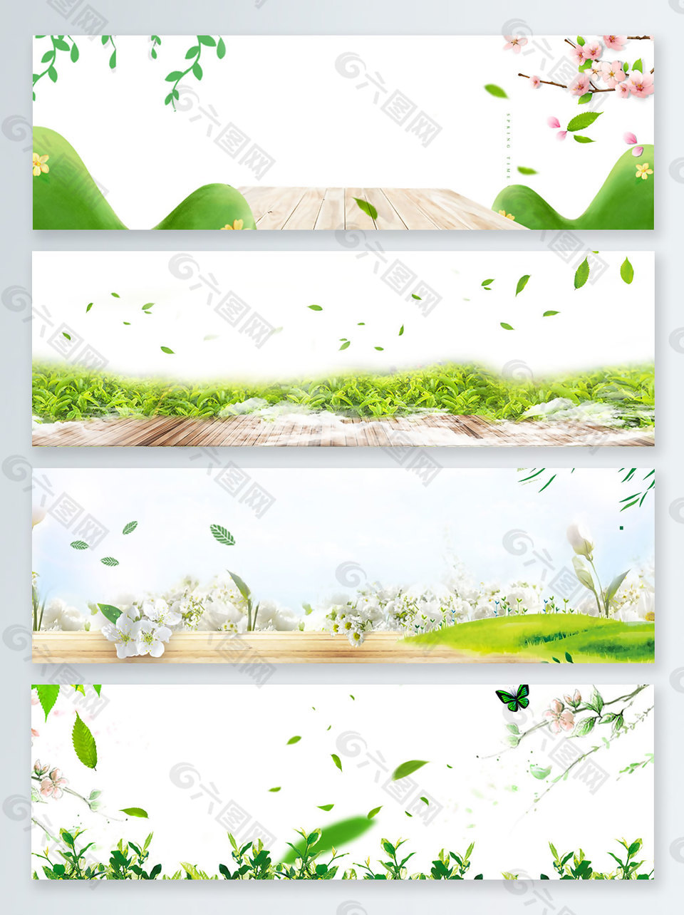 綠色卡通綠葉banner背景