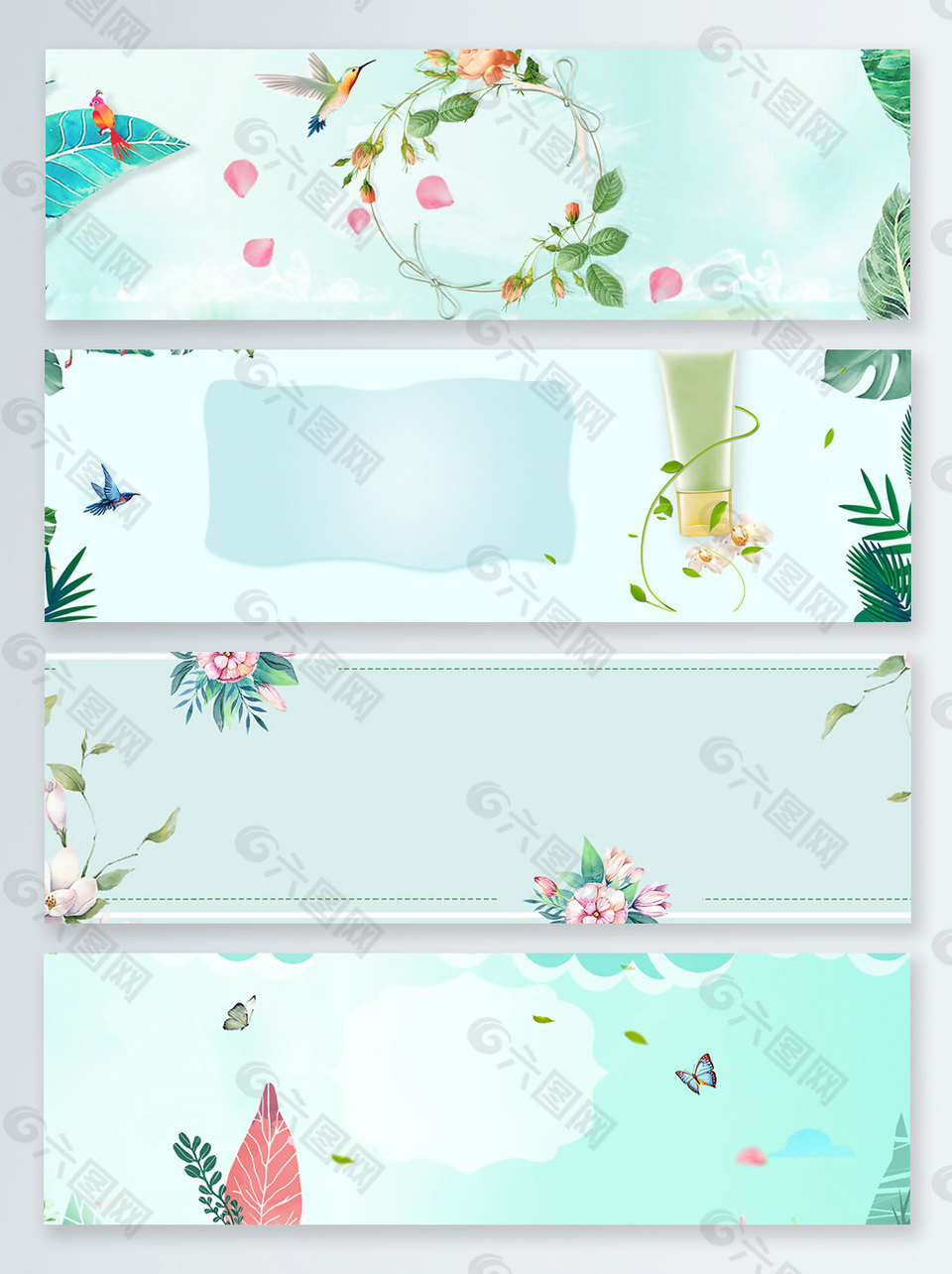 綠色小清新花環(huán)小鳥(niǎo)banner背景
