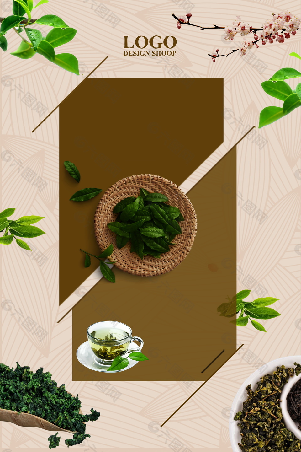 中國(guó)風(fēng)春季新茶海報(bào)背景設(shè)計(jì)