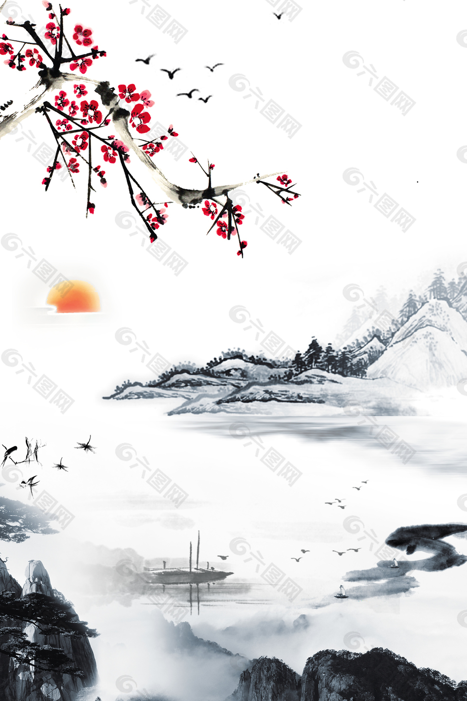 中國(guó)風(fēng)山水意境裝飾背景