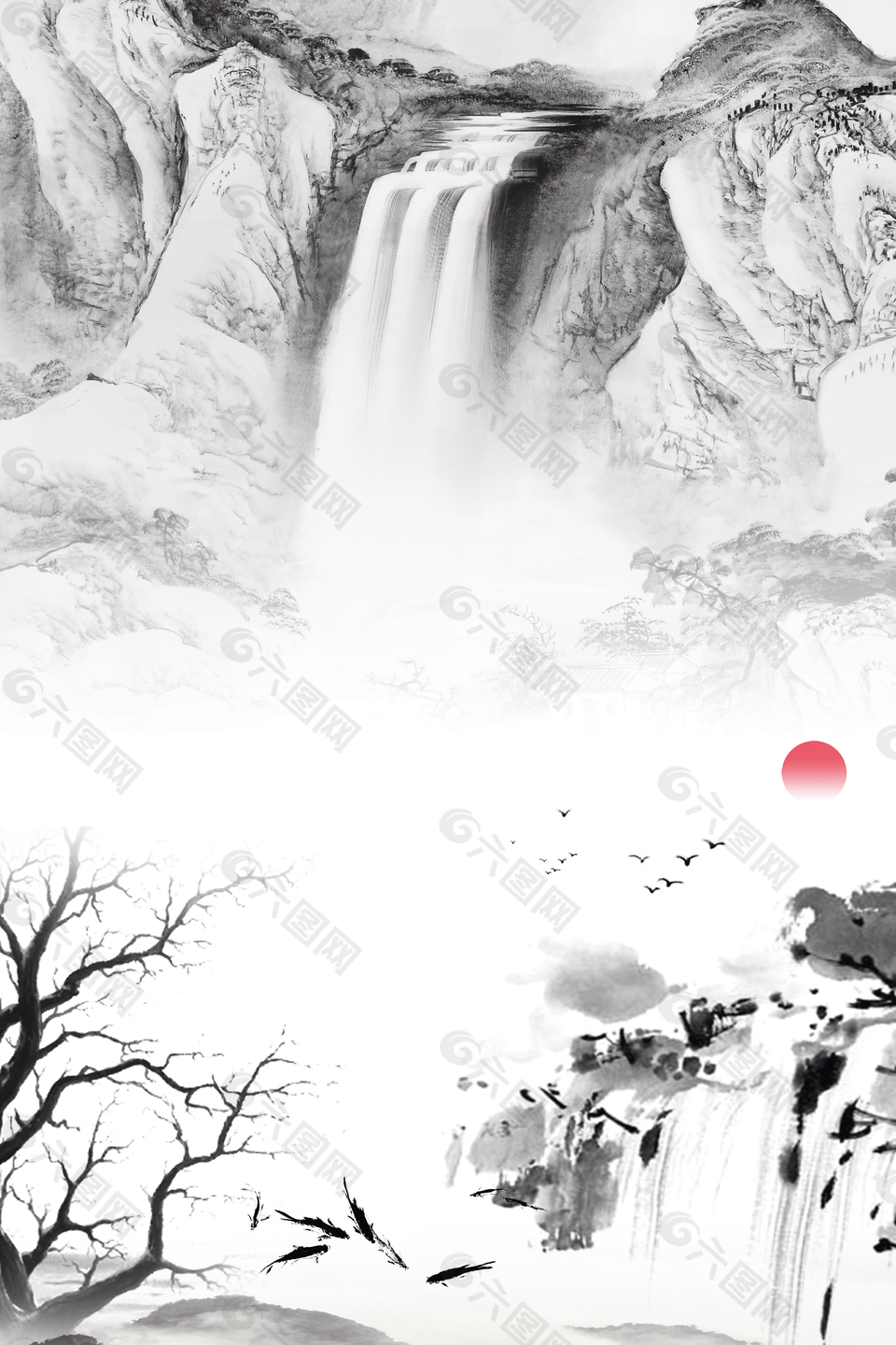 中國風水墨山水裝飾背景