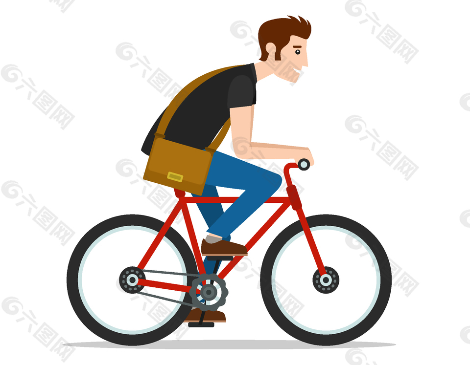 手繪卡通男士騎自行車矢量圖