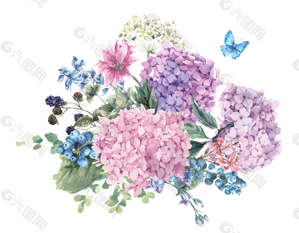 唯美紫色蝴蝶花花球矢量元素