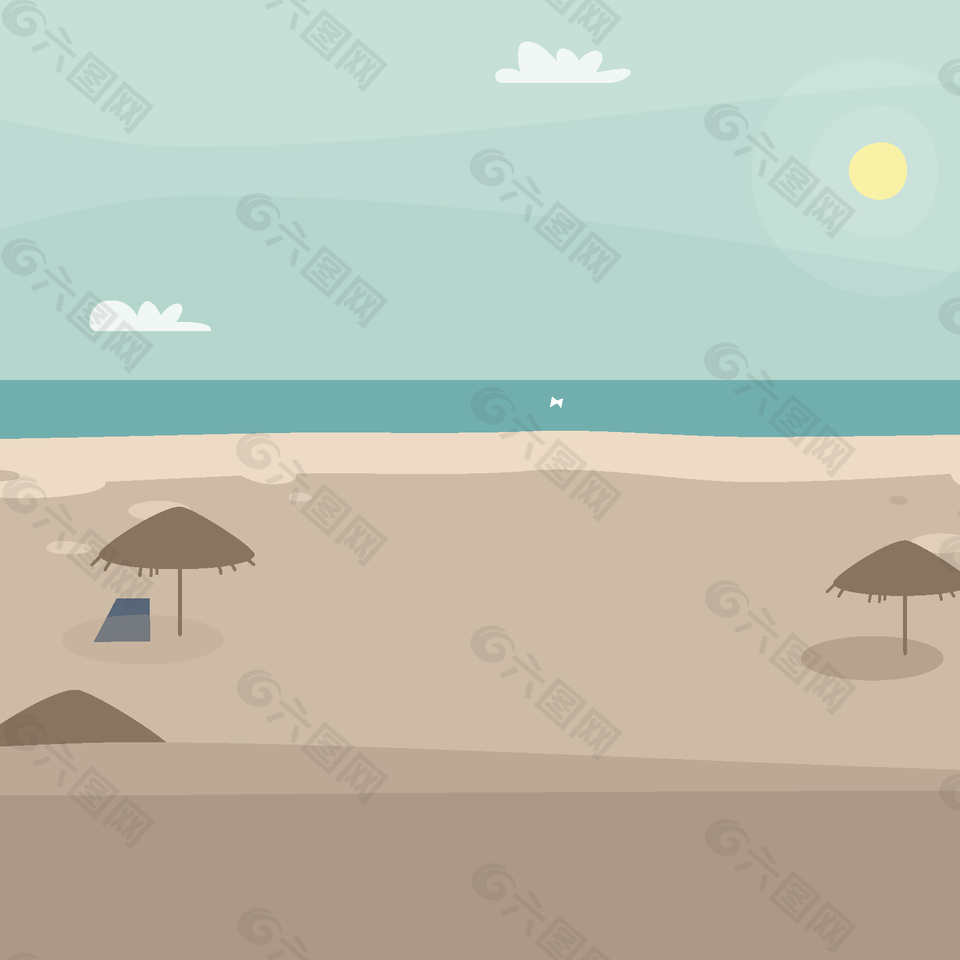 手繪大海沙灘背景