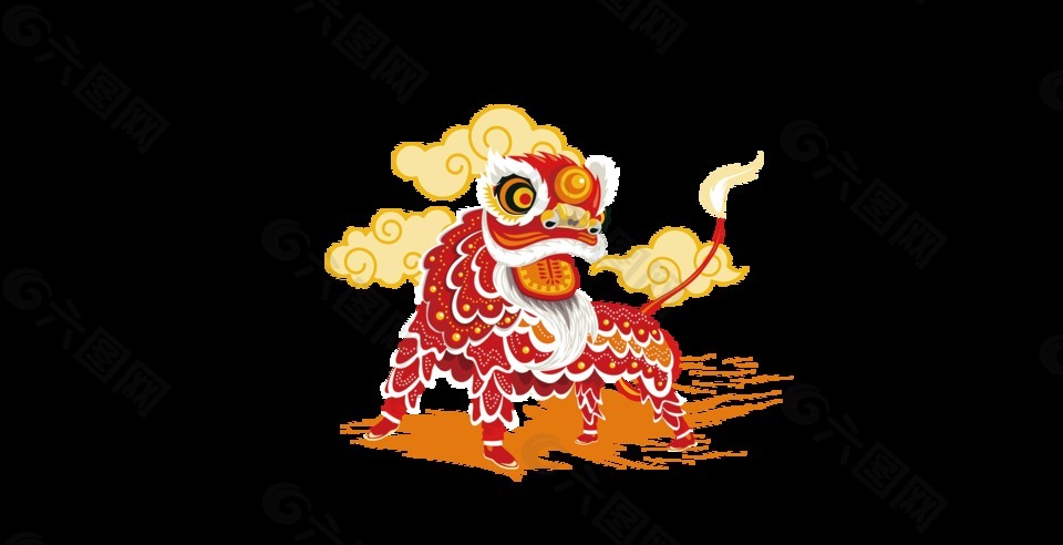 手繪卡通紅色喜慶獅子裝飾素材