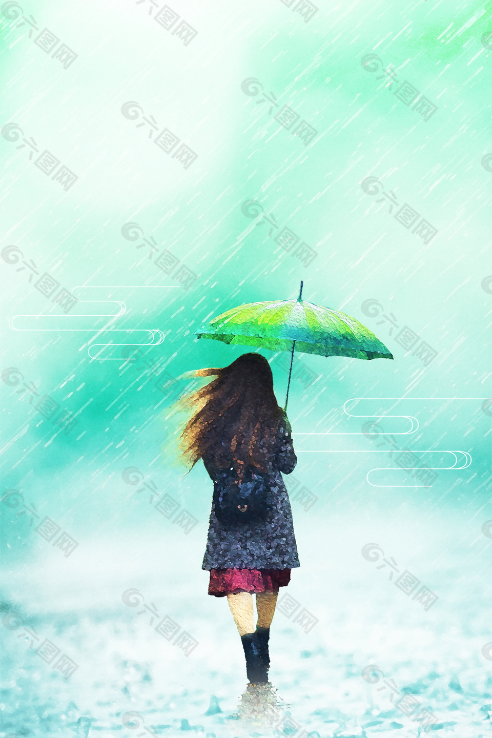 蓝色浪漫谷雨背景