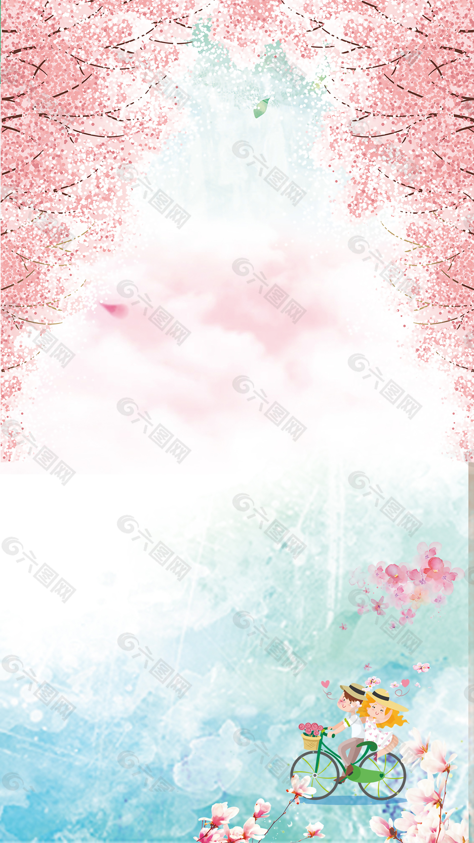 粉色浪漫春天櫻花賀背景