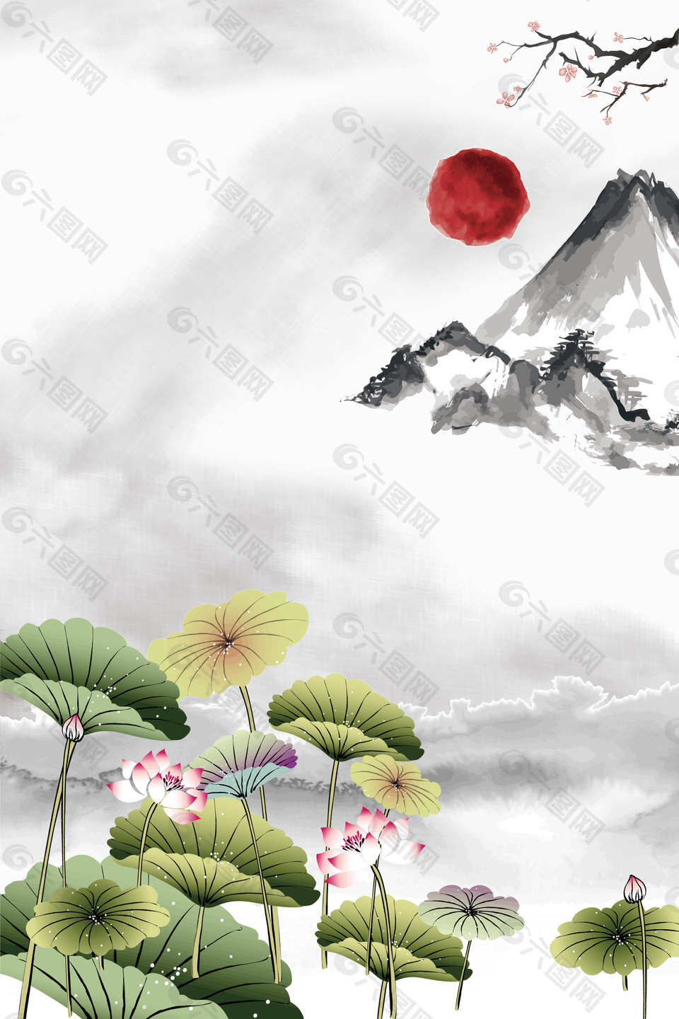 荷韵中国风夏季海报背景