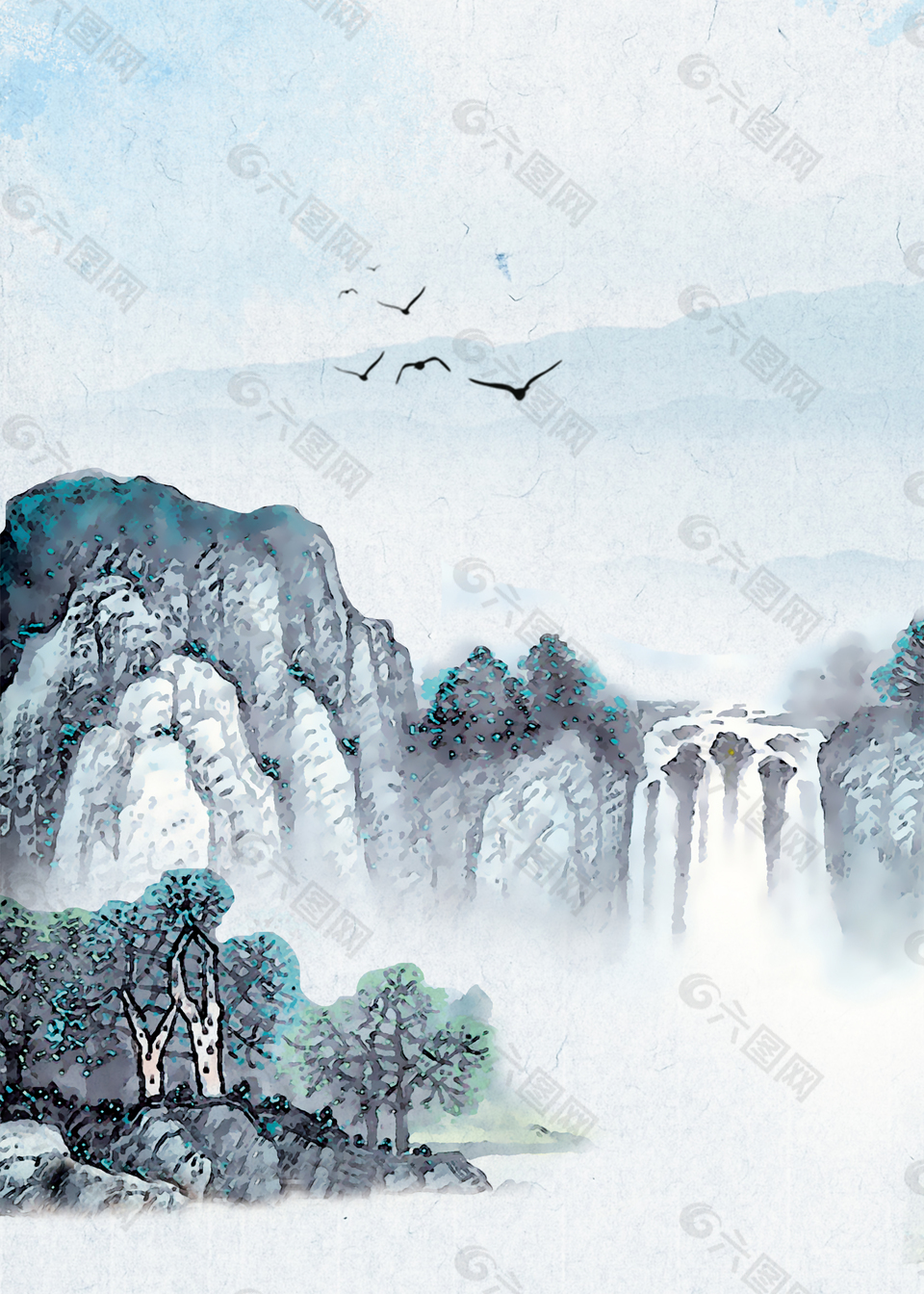 中國(guó)風(fēng)山水意境裝飾背景