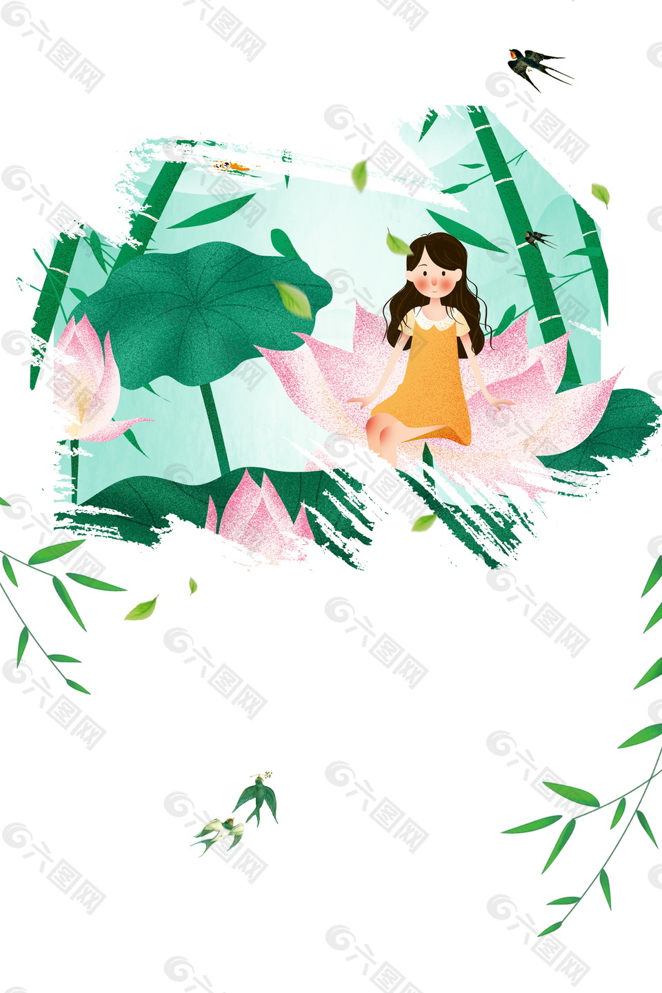 古風(fēng)荷花仙子立夏節(jié)氣背景設(shè)計(