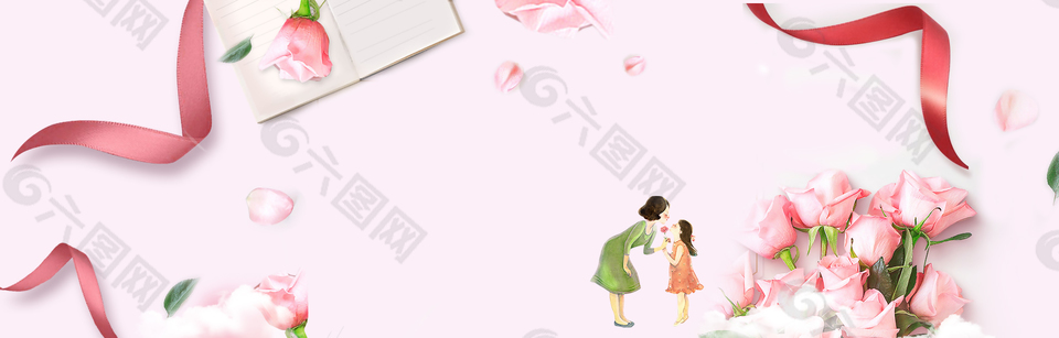 母親節(jié)夢幻文藝唯美絲帶玫瑰背景