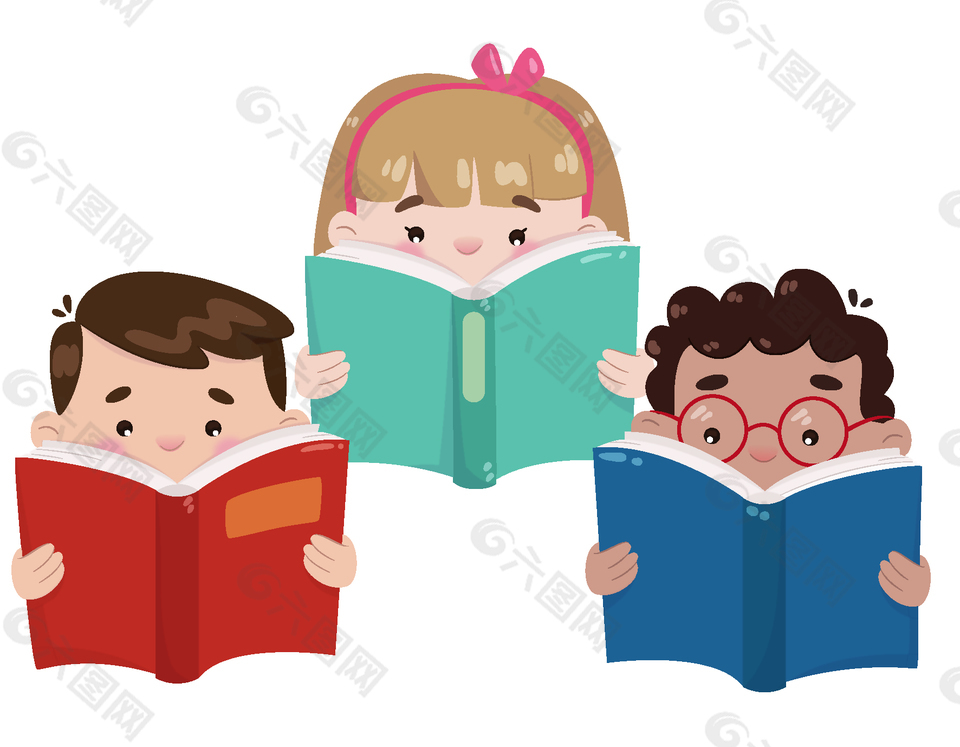 卡通扁平學生看書閱讀矢量元素