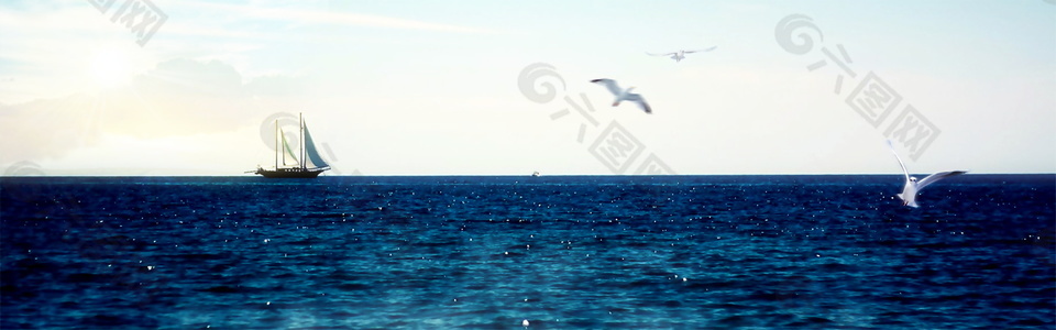 藍(lán)色海洋帆船背景素材