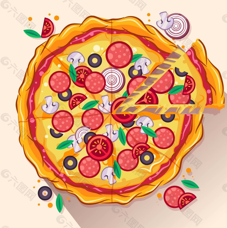 美味的火腿披薩插畫