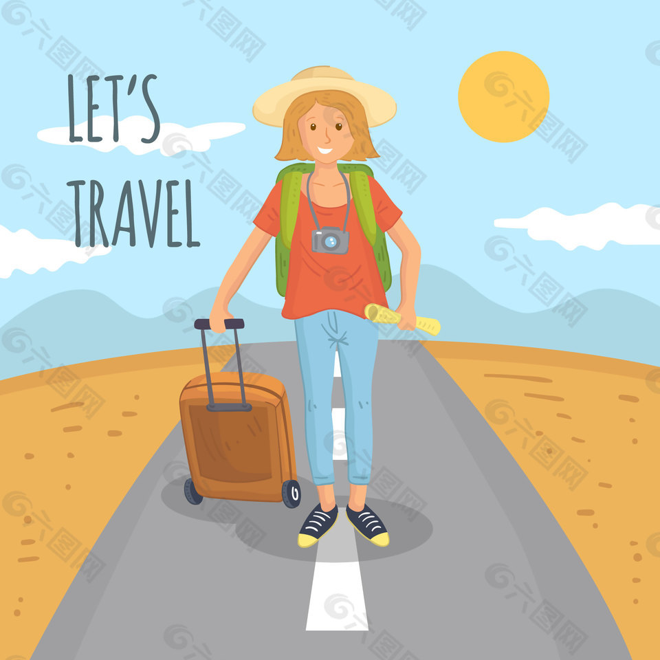卡通旅行女孩元素設(shè)計(jì)