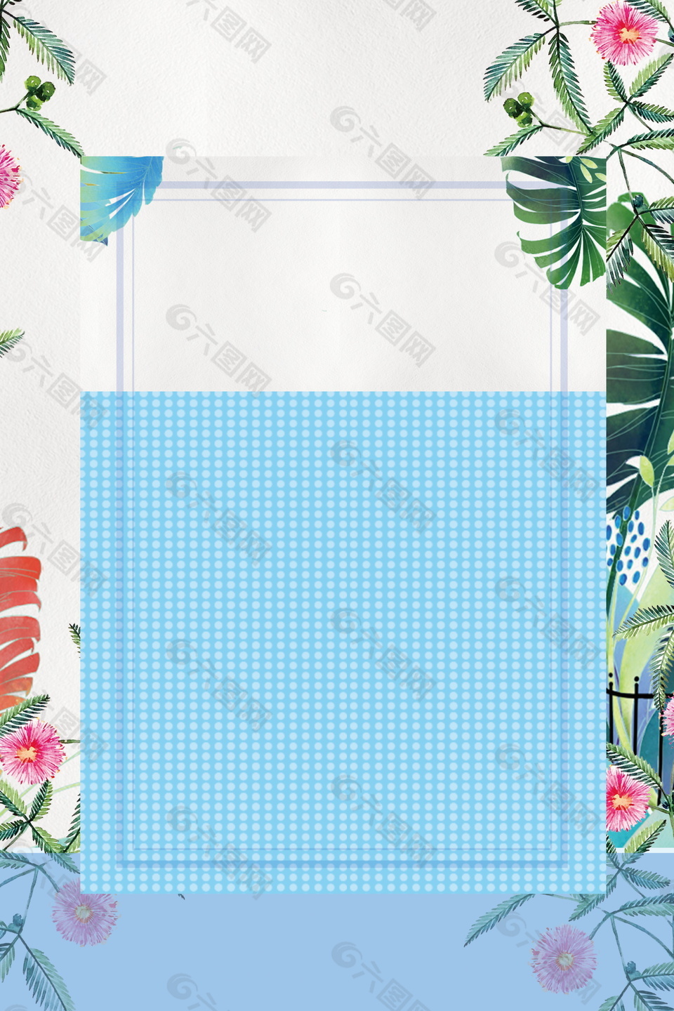 夏季蓝色树叶边框海报背景素材