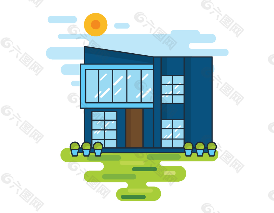 卡通扁平房屋建筑矢量元素