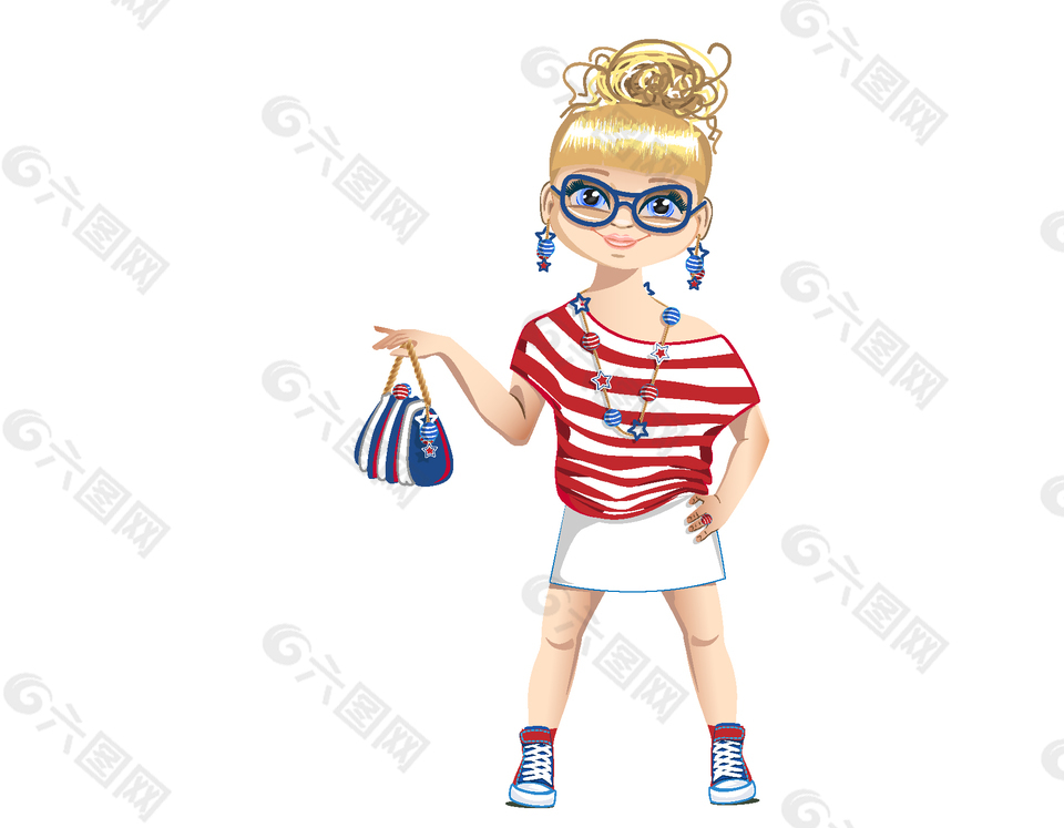 卡通女孩購物矢量元素