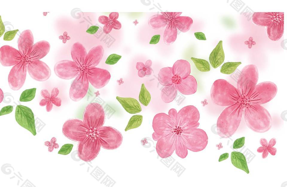 手绘粉色花朵元素