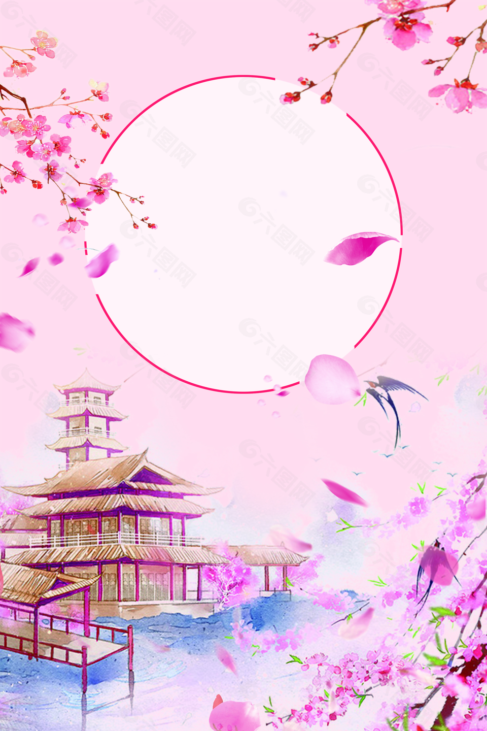 粉色浪漫櫻花節(jié)賞花日本旅行背景