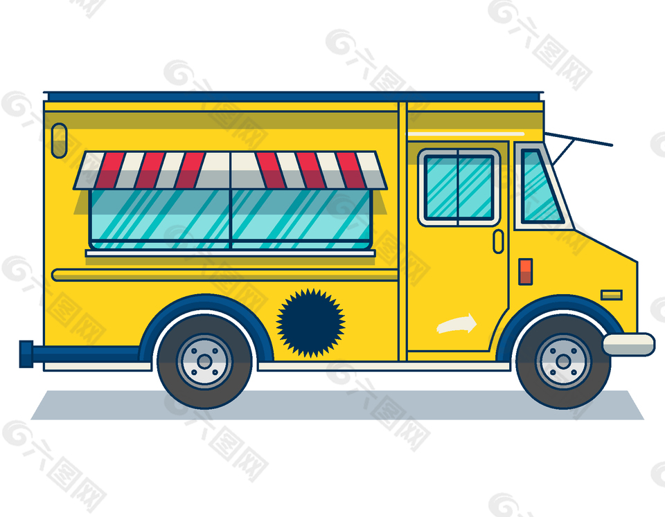 卡通黃色流動(dòng)餐車矢量元素