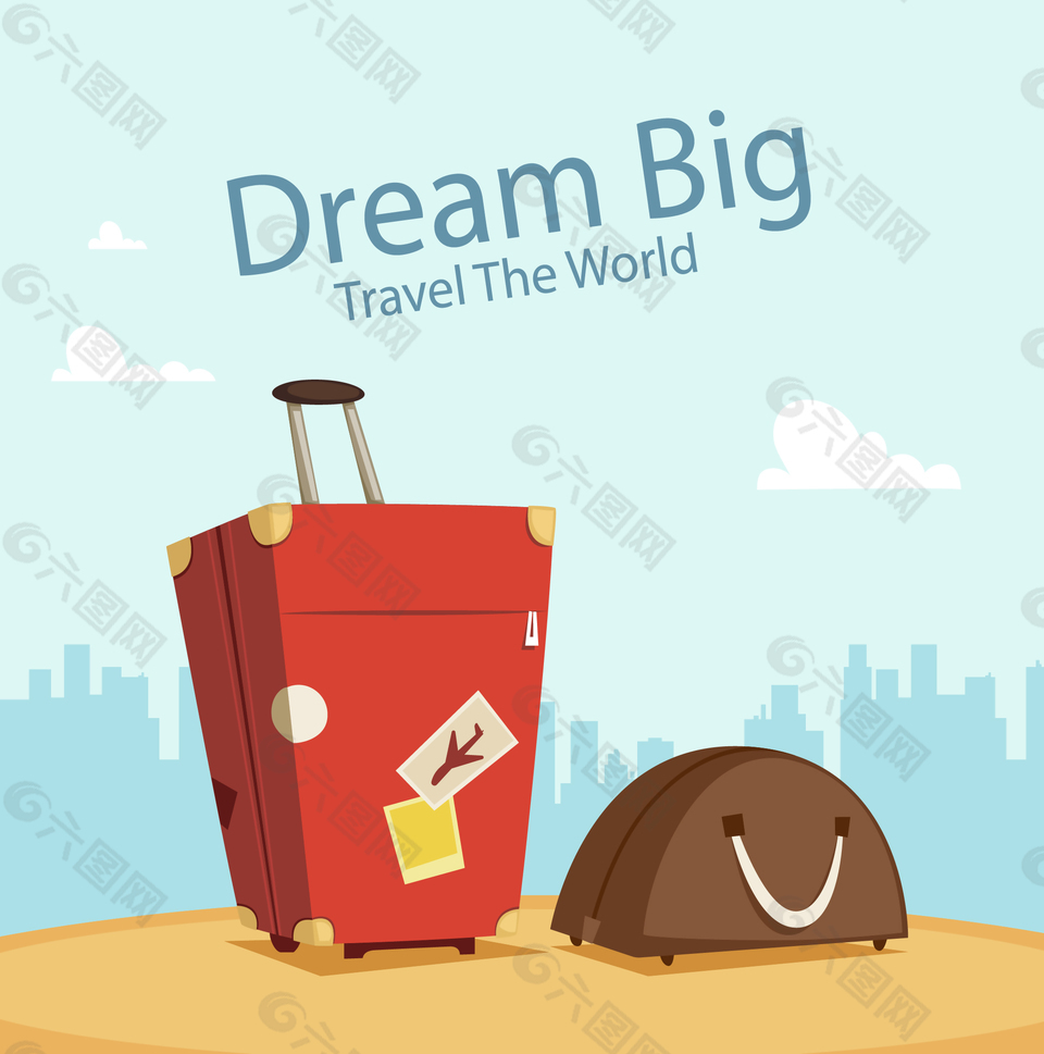 時(shí)尚卡通旅行箱插畫
