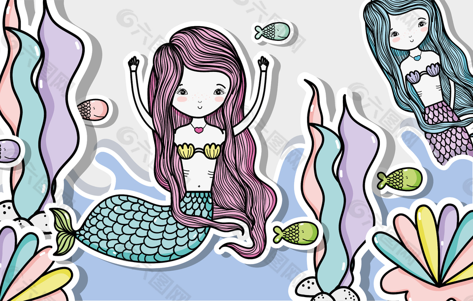 夢(mèng)幻可愛人魚公主裝飾元素