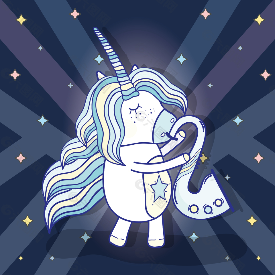 可愛夢幻獨角獸裝飾元素
