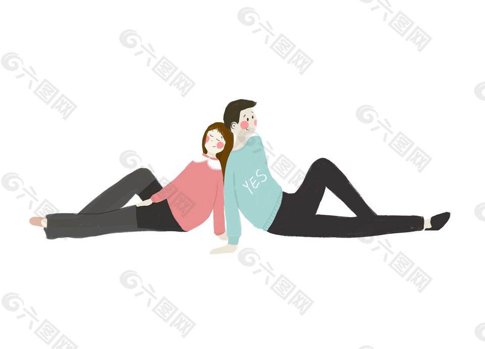 卡通愛心情侶背靠背png元素