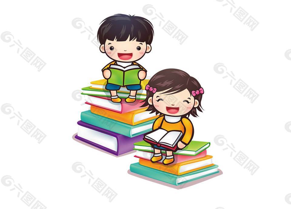 卡通手繪學(xué)生看書課本png元素