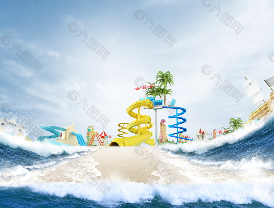 唯美海邊沖浪海報背景素材