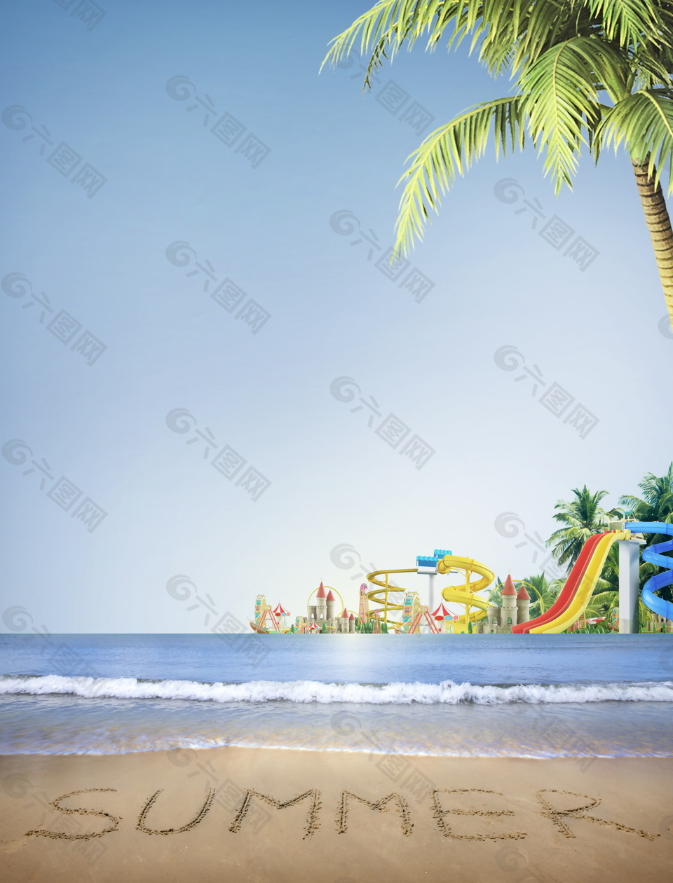夏季海邊沖浪海報(bào)背景圖