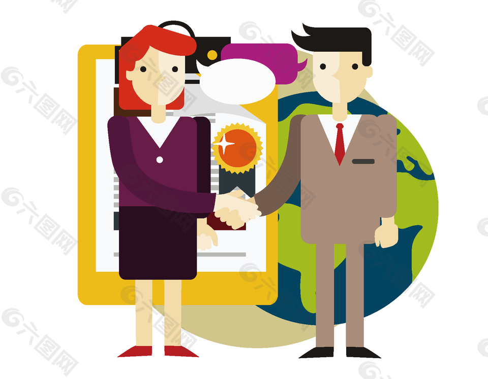 卡通手繪扁平商務人員握手矢量元素