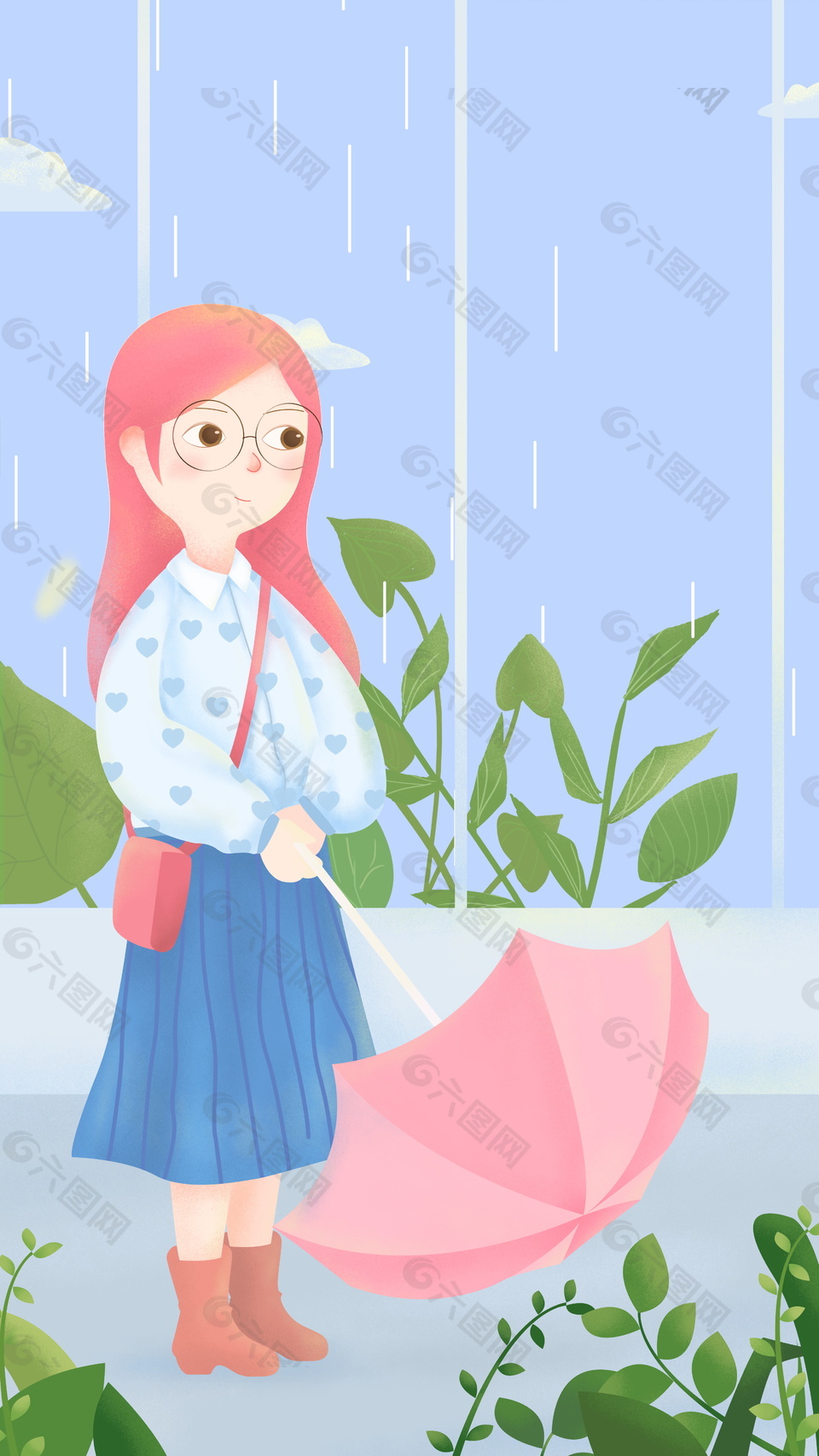 卡通清新谷雨節(jié)氣海報背景圖