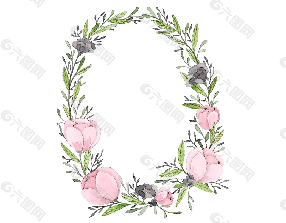 手绘粉色花朵花环元素